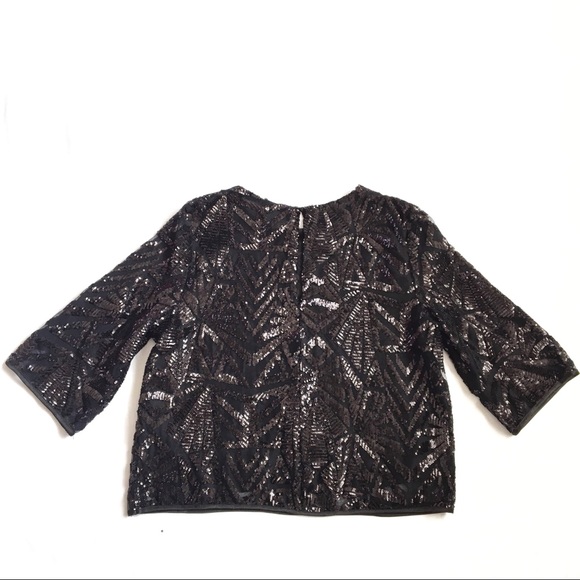 Everly Black Sequin Top Size Medium Style ET3170 - Picture 2 of 5